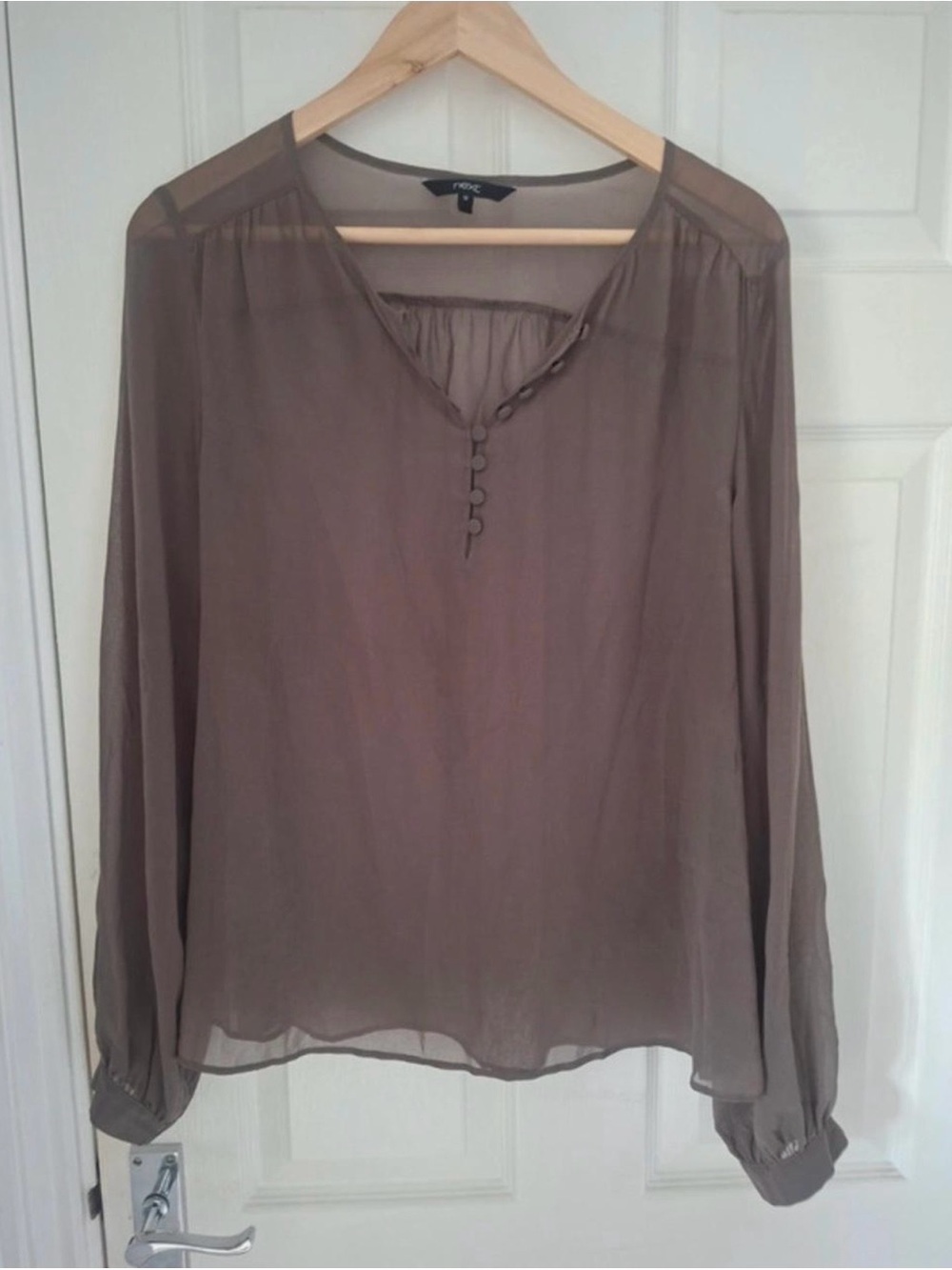next Taupe Sheer Long-Sleeve Blouse